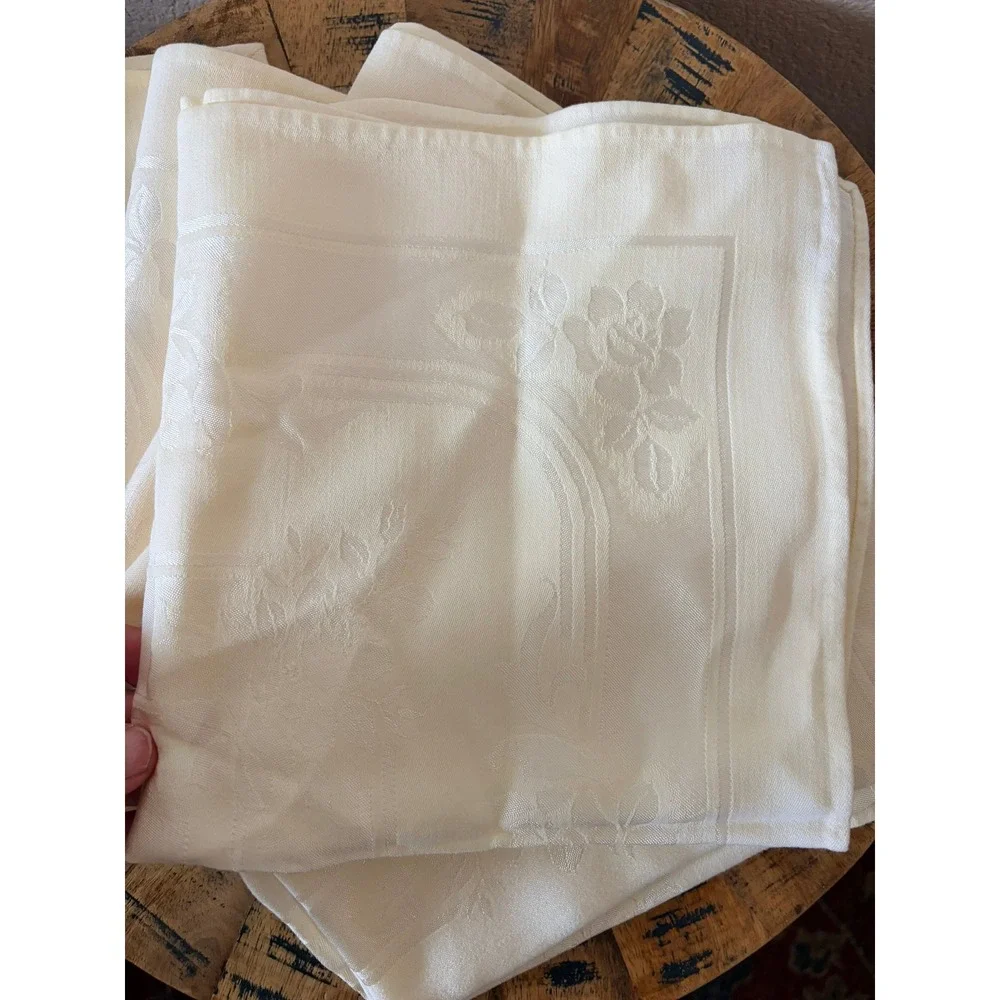 Vintage Cream Ivory Damask Floral Rose Cloth Napkins Set of 8 Elegant Dining‎